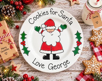 Galletas personalizadas para Papá Noel: plato y taza, plato de Nochebuena, plato de dulces de Papá Noel, taza de Papá Noel, regalo de Navidad para niños