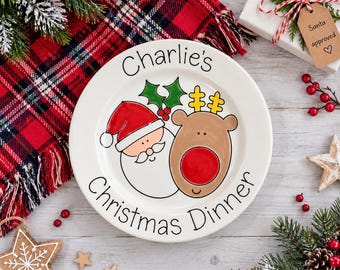Christmas Dinner Plate, Child Father Christmas Dinner Plate, Santa and Rudolf, Xmas Plate, Christmas Plate, Christmas Dinner Gift Plate