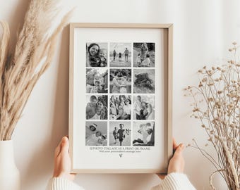 Personalised 12 Photo Collage Gift for Friends, Family or Couples | Custom Text Keepsake | Memory Print for Birthday, Christmas, Husband