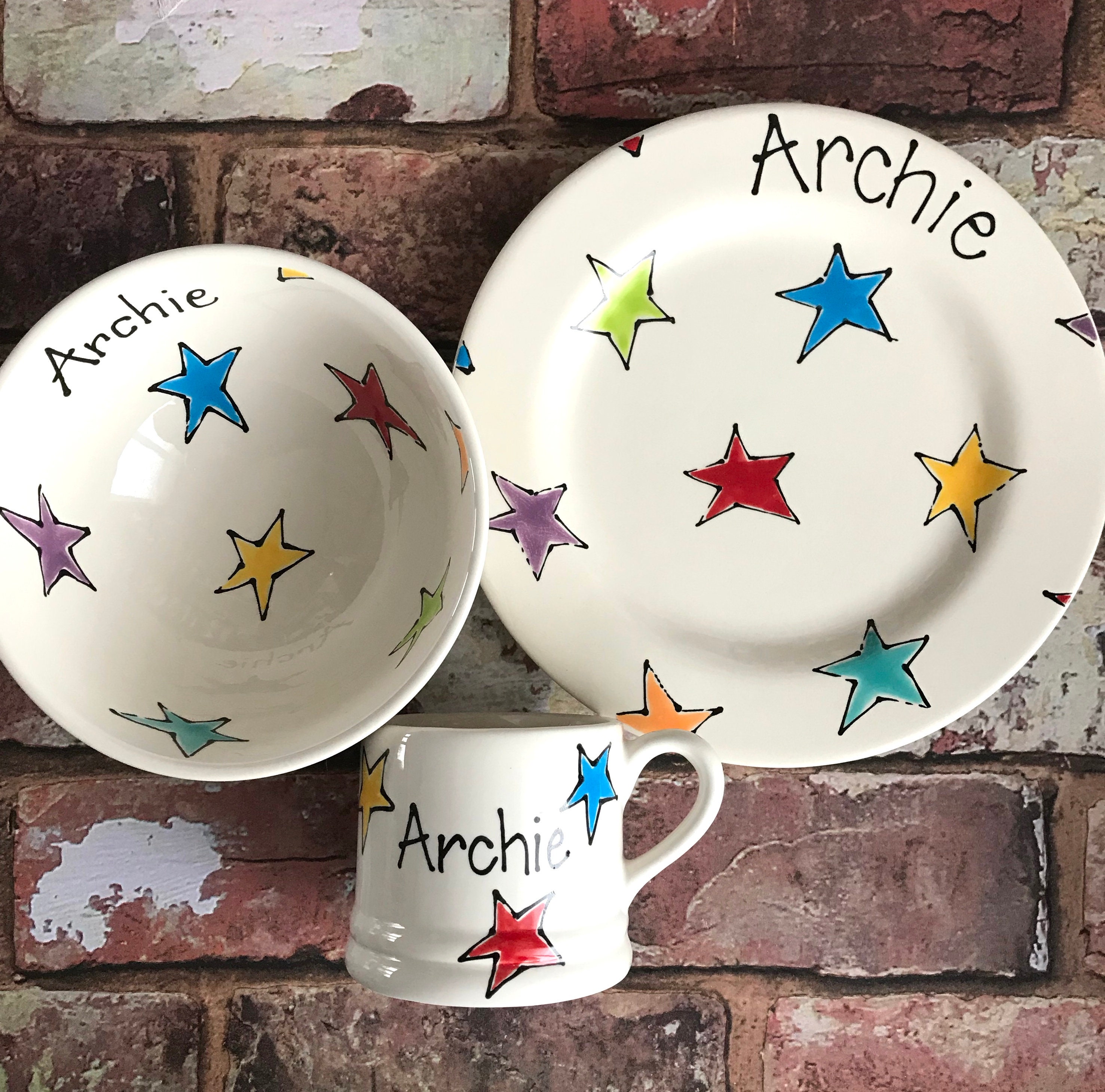 Personalised Child Dinner Set Ceramic Plates & Bowl Set Gift Etsy