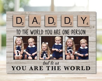 Dad Gift from Kids, Custom Photo Frame Woodblock, Bespoke Gift for Daddy, Scrabble Tile Design, Gift for Dad for Birthday or Father's Day