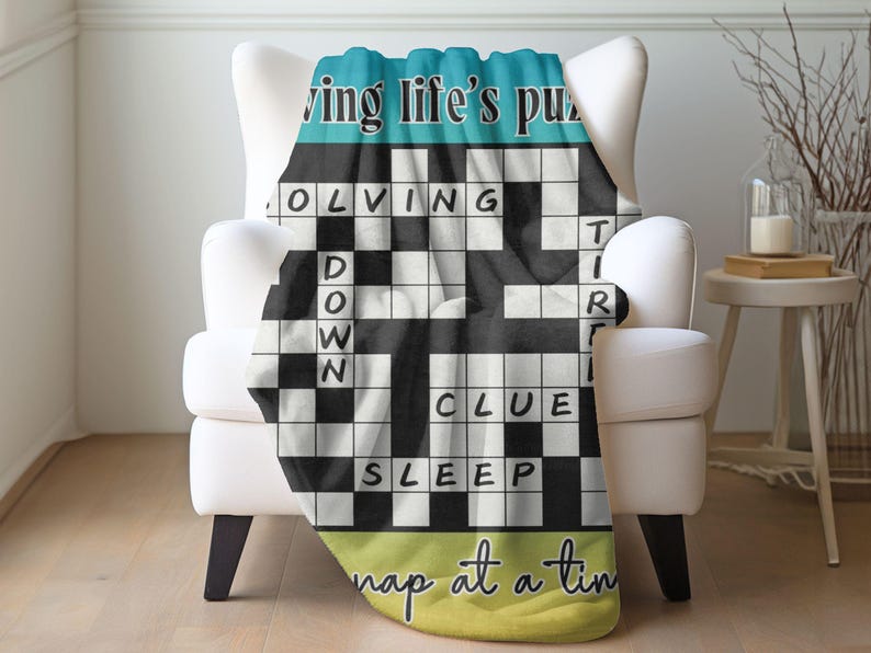 Crossword Puzzle Gift Blanket, Soft Throw for Crossword Lover, Puzzle