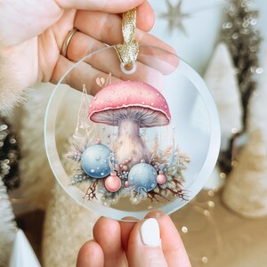 Cute Cottagecore Glass Christmas Ornament with Mushroom Design, Decoration for Mushroom Lover, Cute Mushroom Design Decor, Christmas Gift