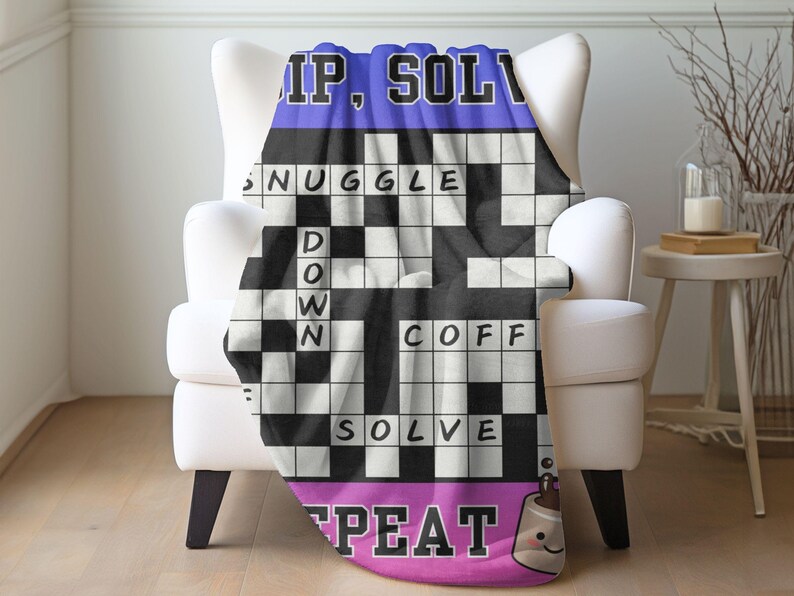 Coffee and Crossword Puzzle Gift Blanket, Soft Throw for Crossword
