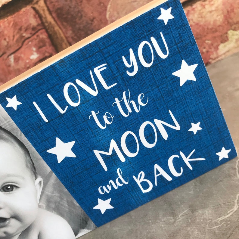 Gift for Mummy /& Daddy Personalised with your own photo I love you to the moon and back photo block Bespoke Keepsake Custom Photo Gift