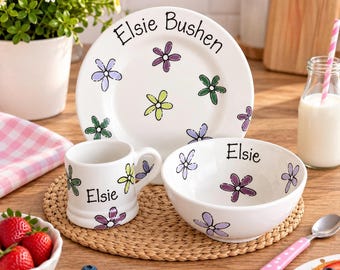 Personalised Plate Bowl & Mug Set, Custom Ceramic Dinnerware, Personalised Tableware Set, Unique Birthday Gift, Special Gift for Her