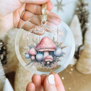 Glass Christmas Ornament with Mushroom Design, Decoration for Mushroom Lover, Cute Cottagecore Mushroom Design Decor, Gift for Fall Decor