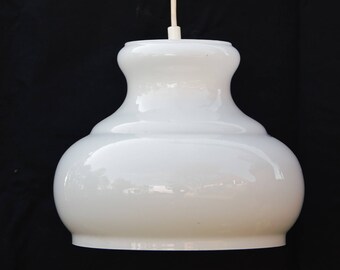 Lampe Globe Lustre suspension abat-jour vintage verre de lait brillant / lampe opaline blanche France / Holy10