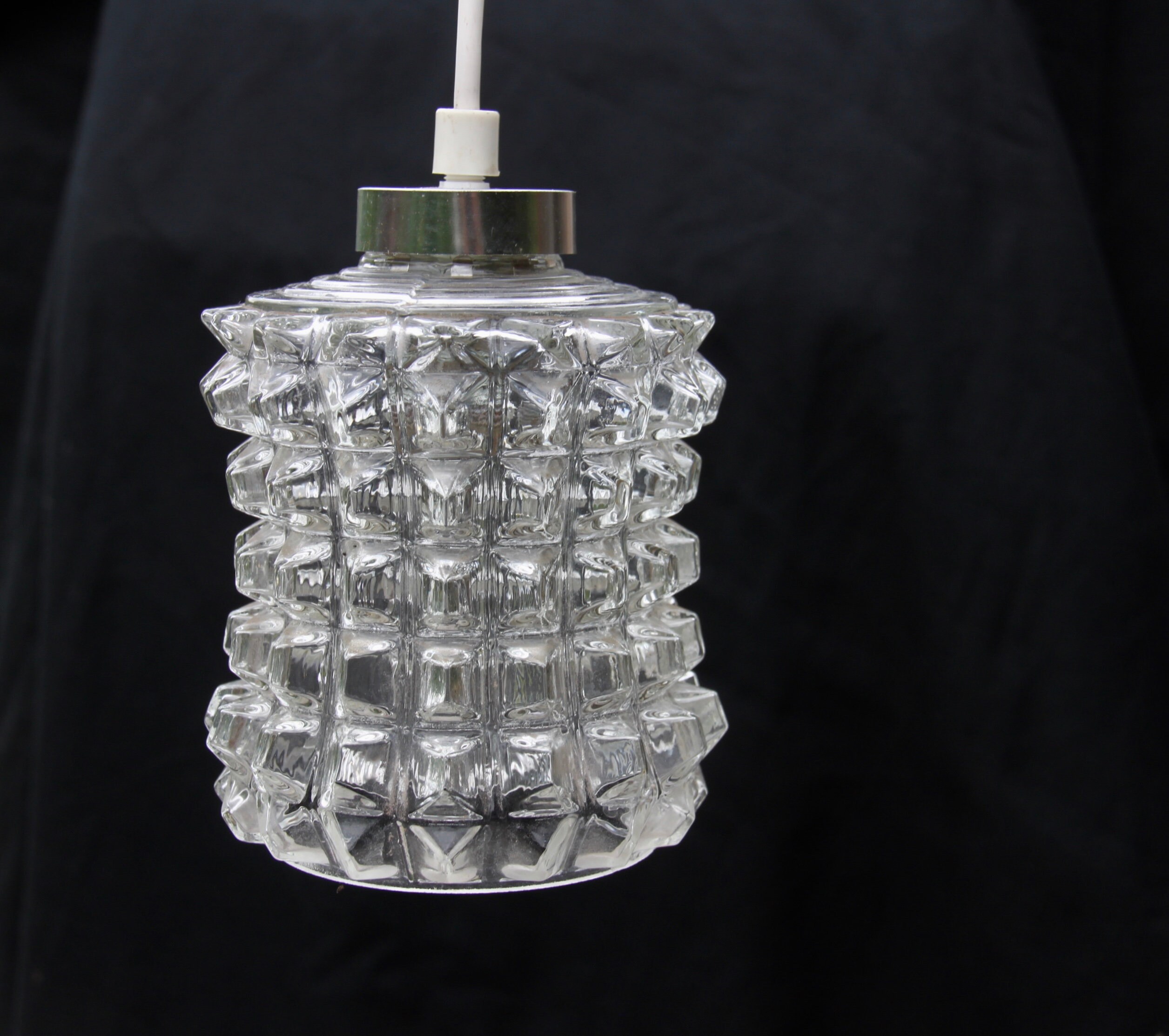 Lampe Diamant Lustre Suspension Cylindre Abat-Jour Vintage Verre Seventies Transparent /Suspension/H