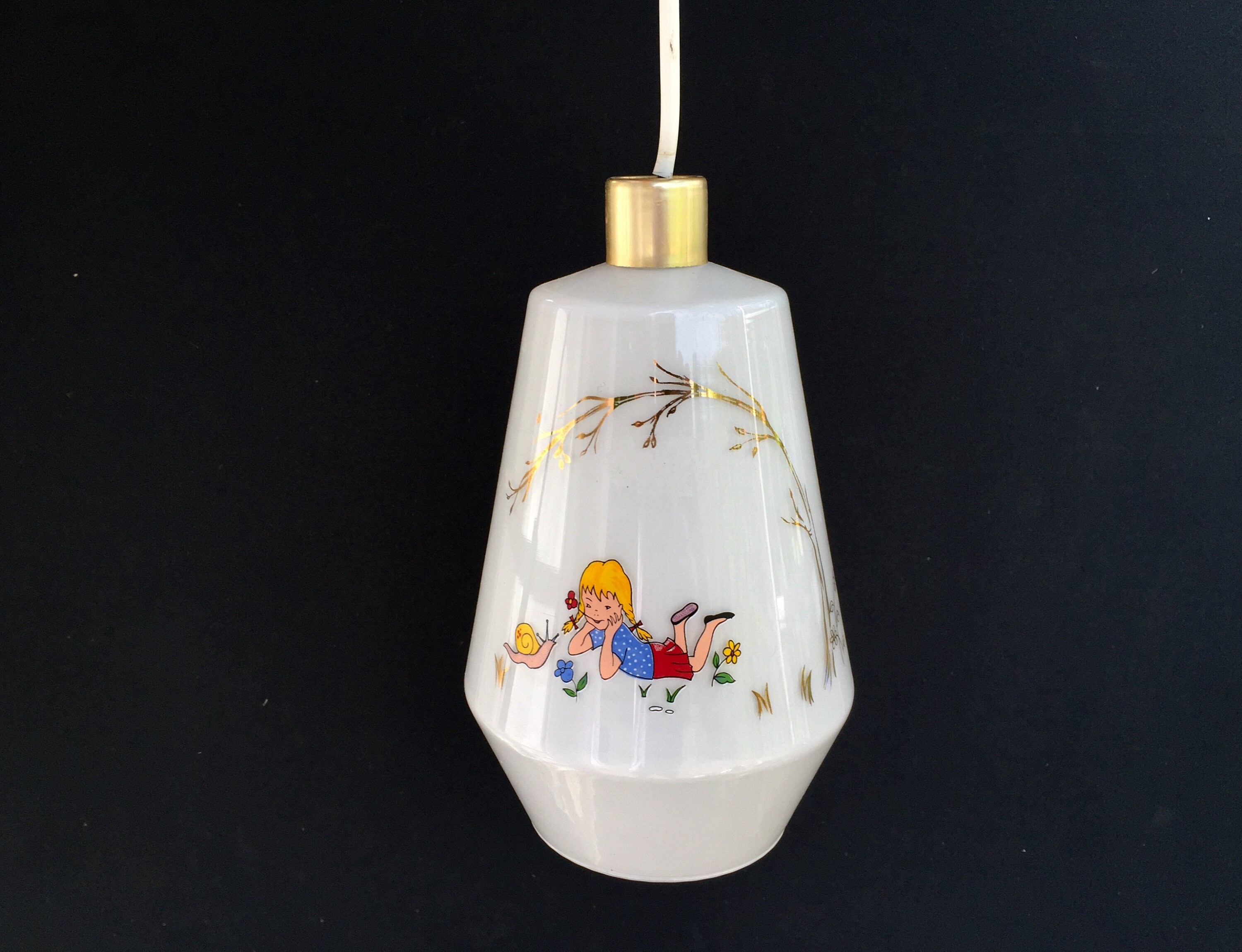 Globe Blanc Vintage Lampe Pour Enfants Motif Petite Fille Petit Garçon Verre de Lait/Lustre Opaline 