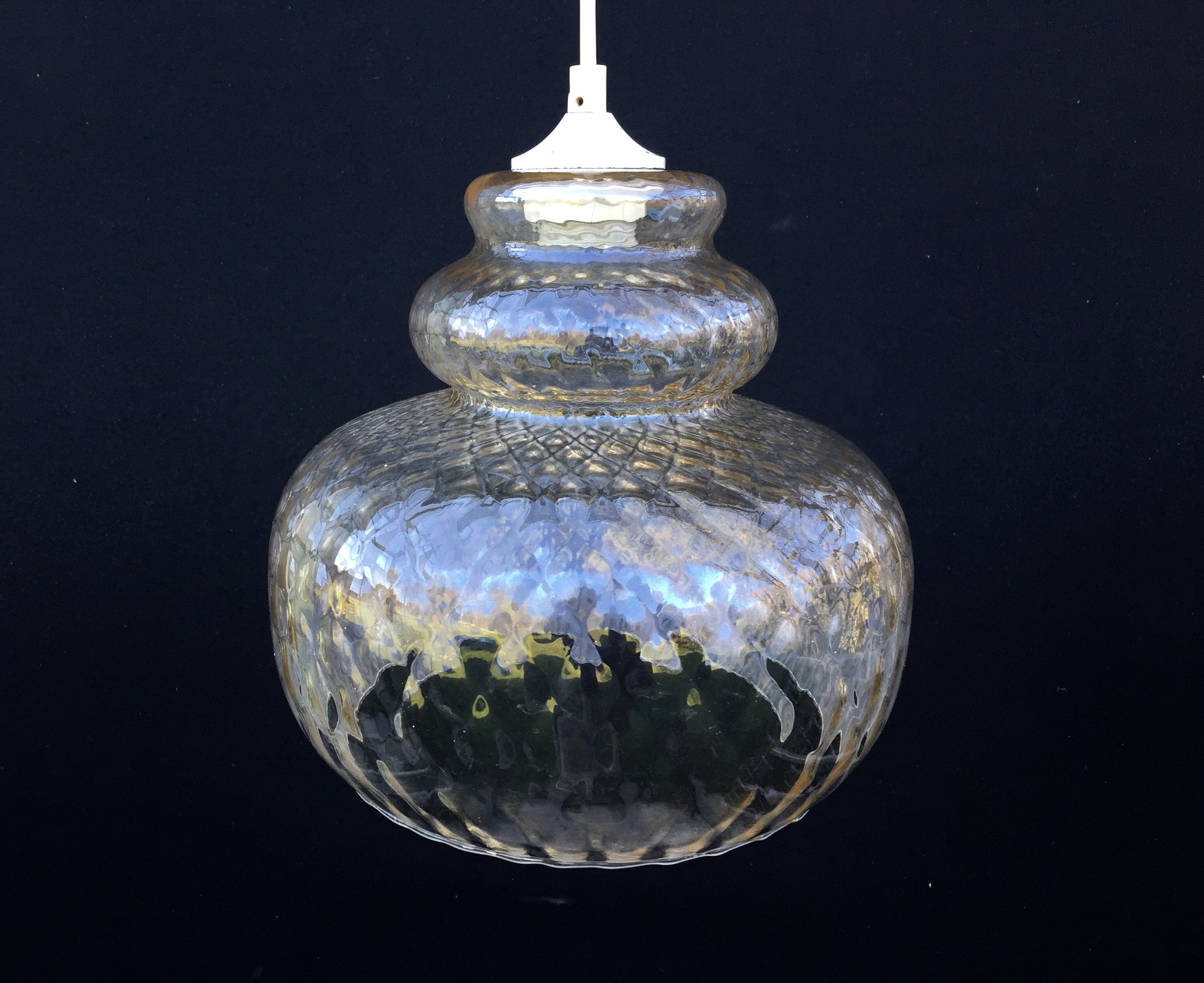 Lustre Boule Vintage Globe Verre Ambré Ocre Jaune Brun Abat-Jour Suspension Seventies/Holy10 Paris F