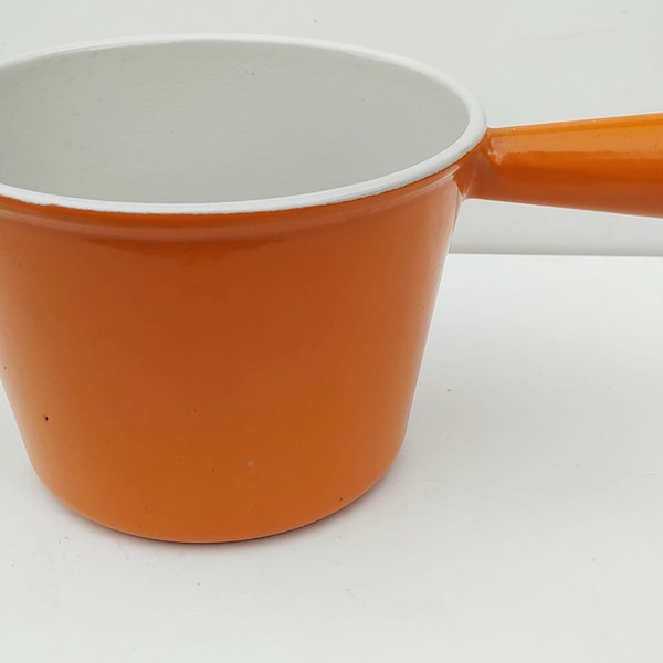 Casserole poêlon caquelon LE CREUSET France vintage Fonte émaillée orange / années 70 / Holy10