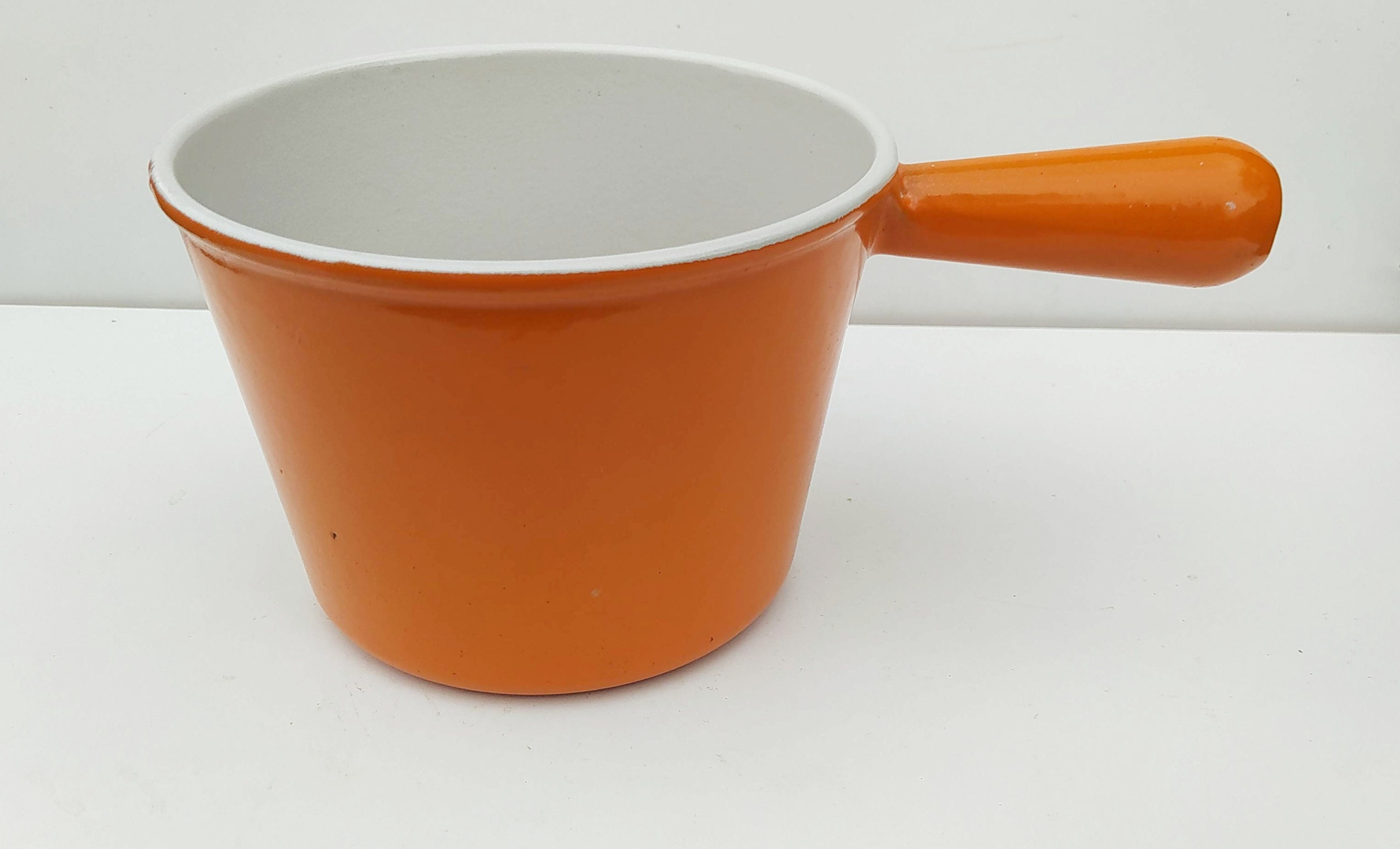 casserole poêlon caquelon le creuset france vintage fonte émaillée orange/années 70 holy10