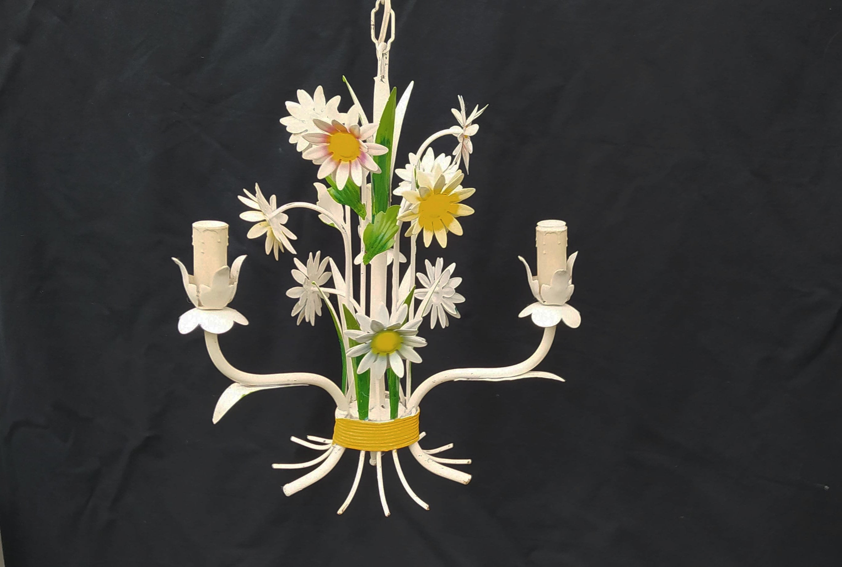 Lustre Florentin Métal Marguerites Vintage/Suspension Fleurs Champêtres Midcentury Holy10 Paris