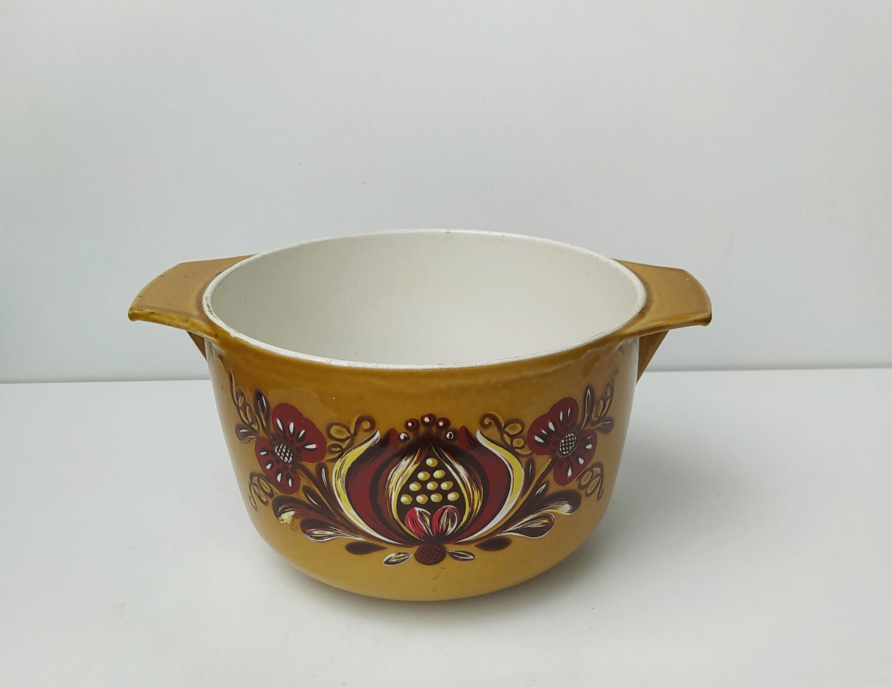 Casserole Poêlon Haut Fonte France Jaune Seventies/Faitout Cocotte Made in Holy10 Paris