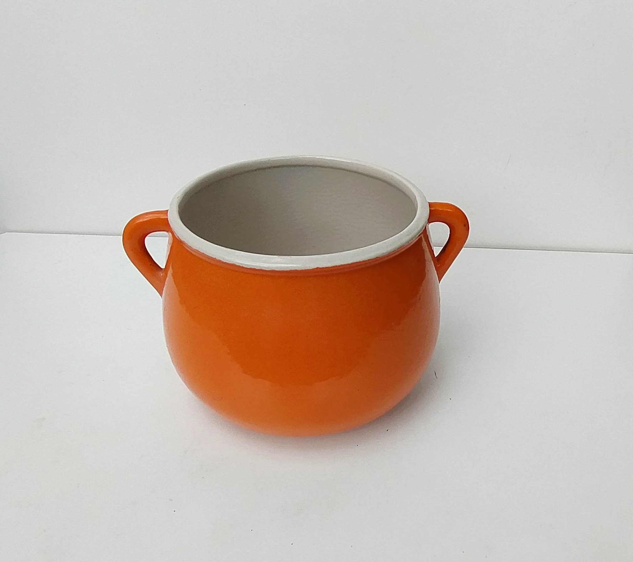 Casserole Poêlon Petite Marmite Fonte France Orange/Faitout Cocotte Made in Holy10 Paris