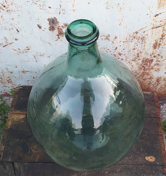Dame jeanne bouteille jarre ancienne en verre vert / vase décoration  ancienne / Holy10 France - Etsy France