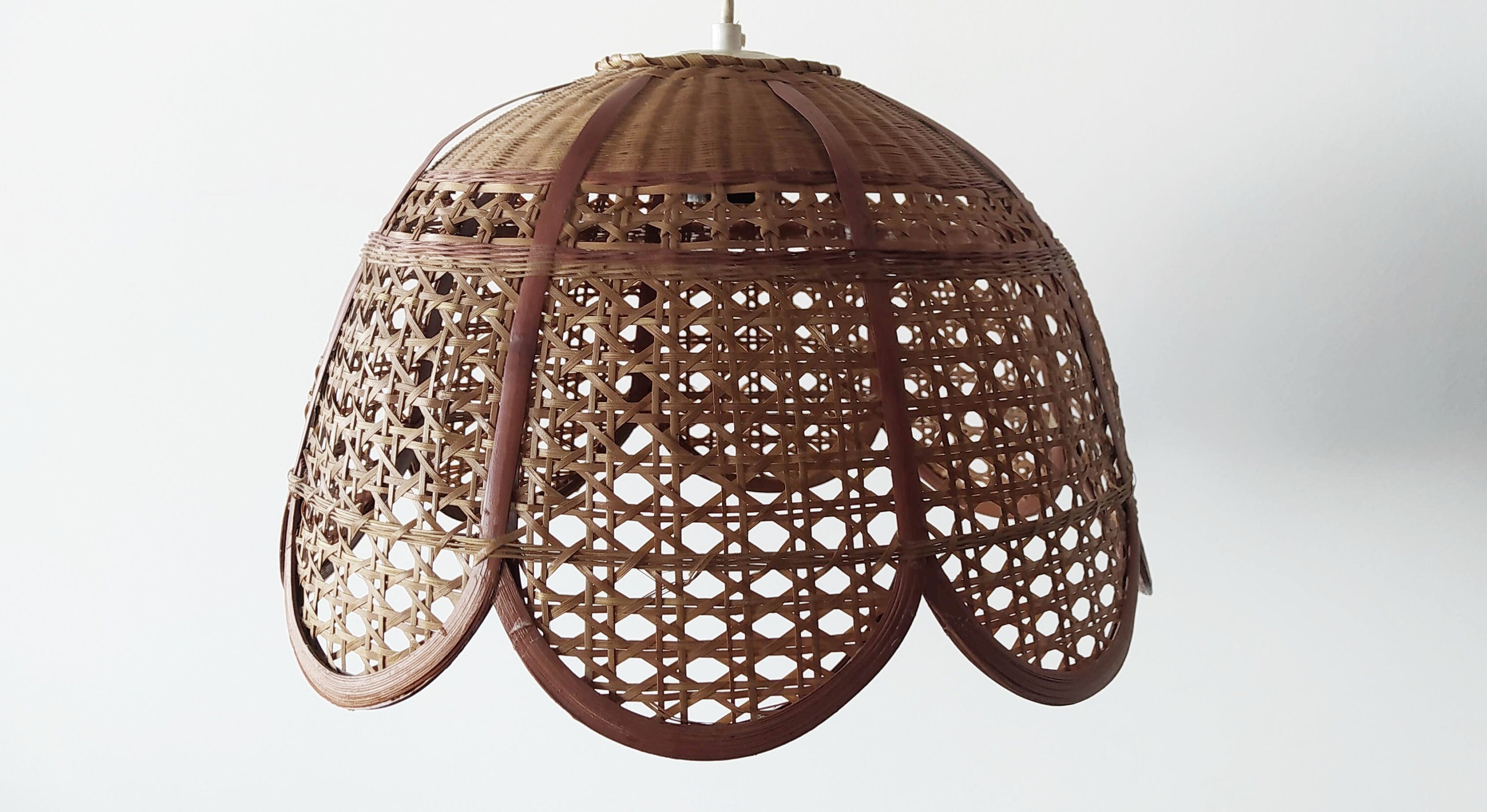 Suspension Lustre Osier Canné Bois Paille Vintage/Plafonnier Rotin Midcentury /Holy10 Paris