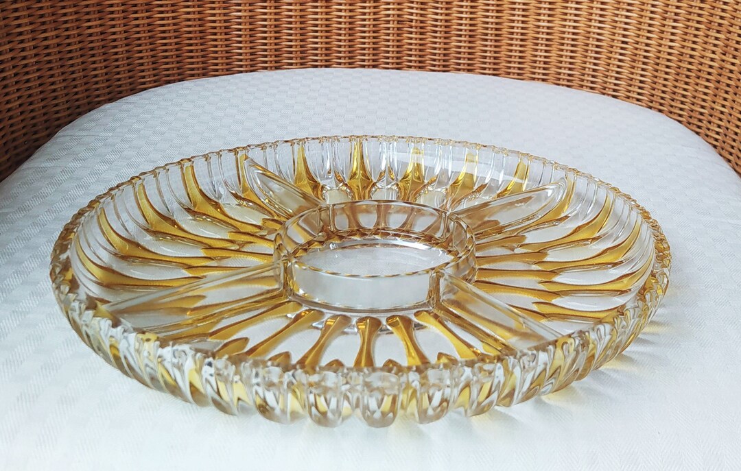 Serviteur apéritif vintage en verre avec 4 compartiments