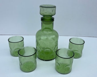 Bouteille Carafe française en verre vert avec bouchon et ses verres / objet publicitaire Nescafé / verre France vintage / Holy10 Paris