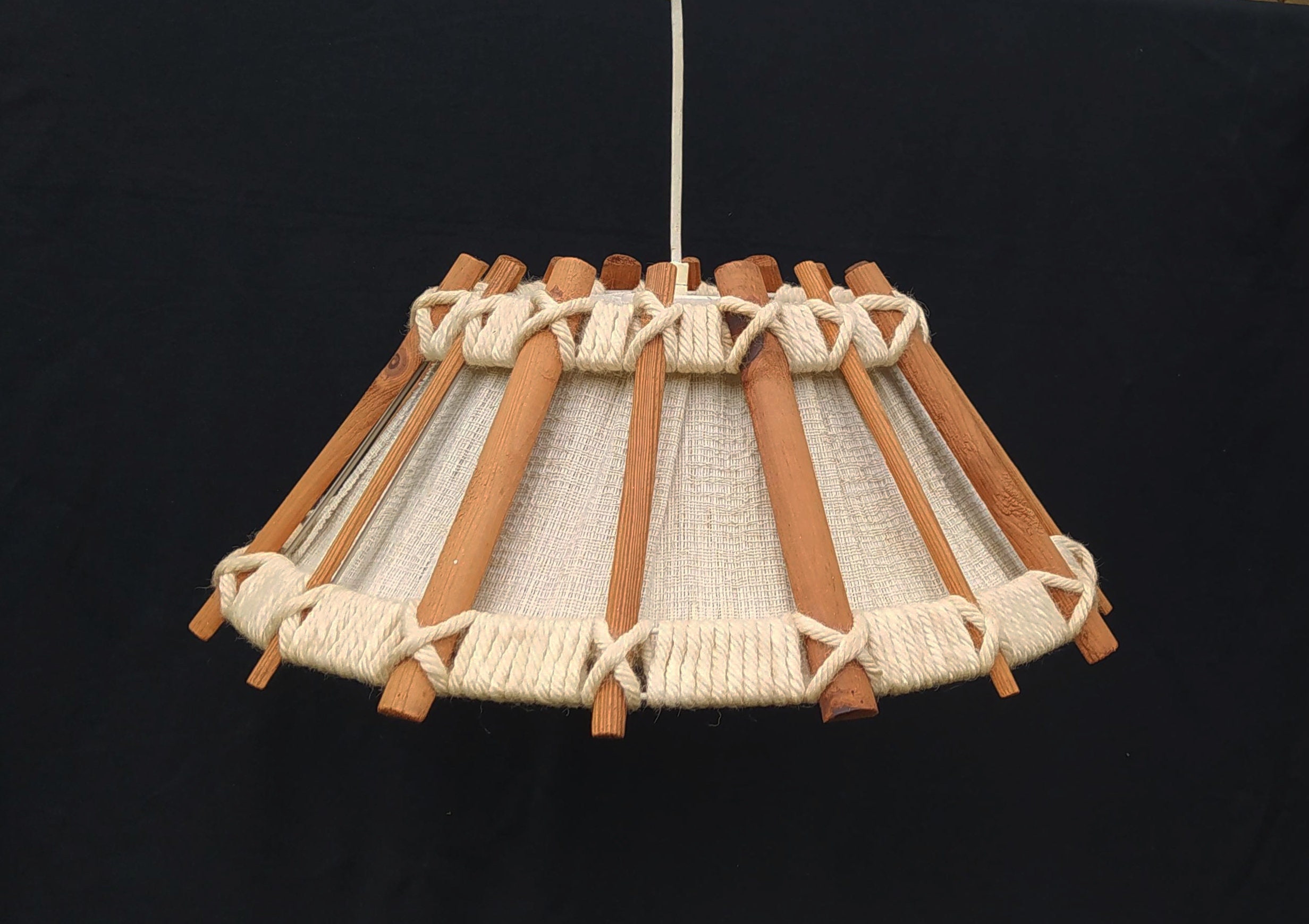 Grande Suspension Scandinave Naturel Abat-Jour Tissu Bois Laine Vintage Bohème/Gypsie Boho Chic Déco