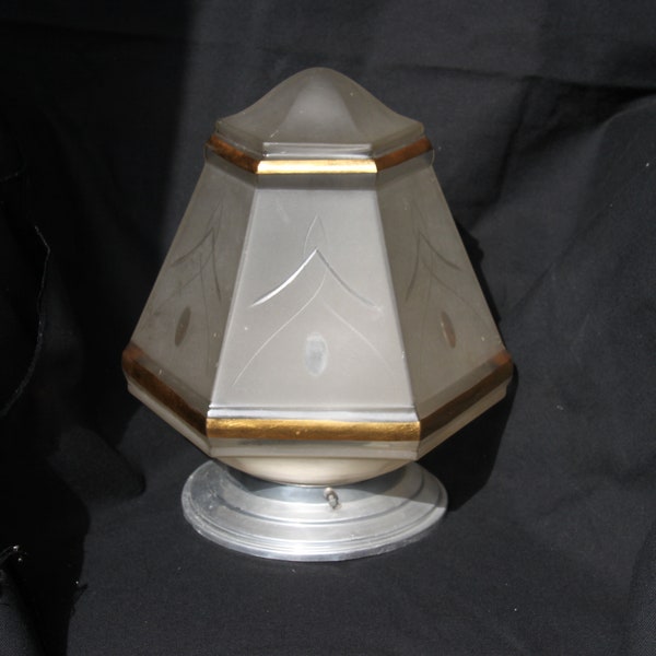 Lustre art deco cylindre pyramide suspension cerclage doré / abat-jour plafond luminaire 50s / Holy10 Paris