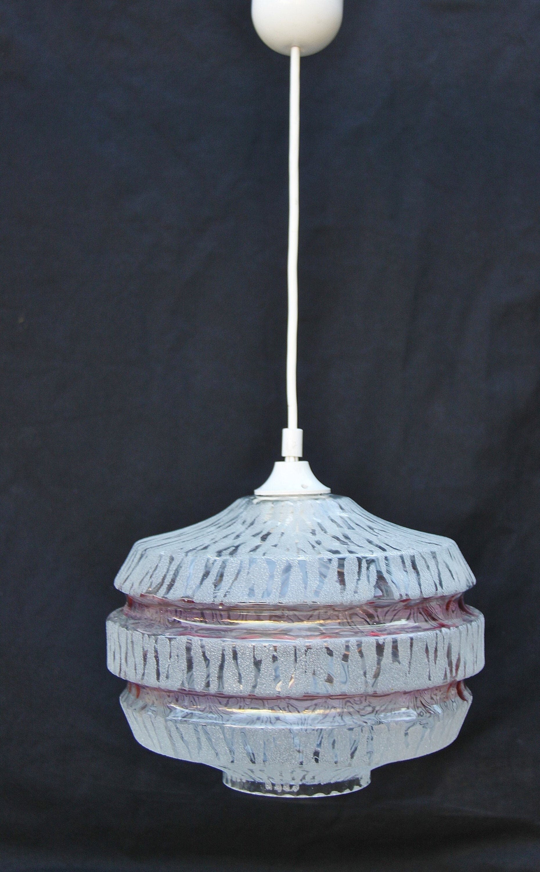 Lustre Blanc Design et Rose Forme Tonneau Verre avec Givré/Lampe Suspension Seventies Shabby Chic Bo