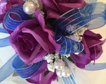 Purple Prom Wrist Corsage with Boutonniere