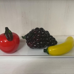 Vintage Murano Style Glass - Apple, Banana & Grapes / Fruit Basket / Display Fruit