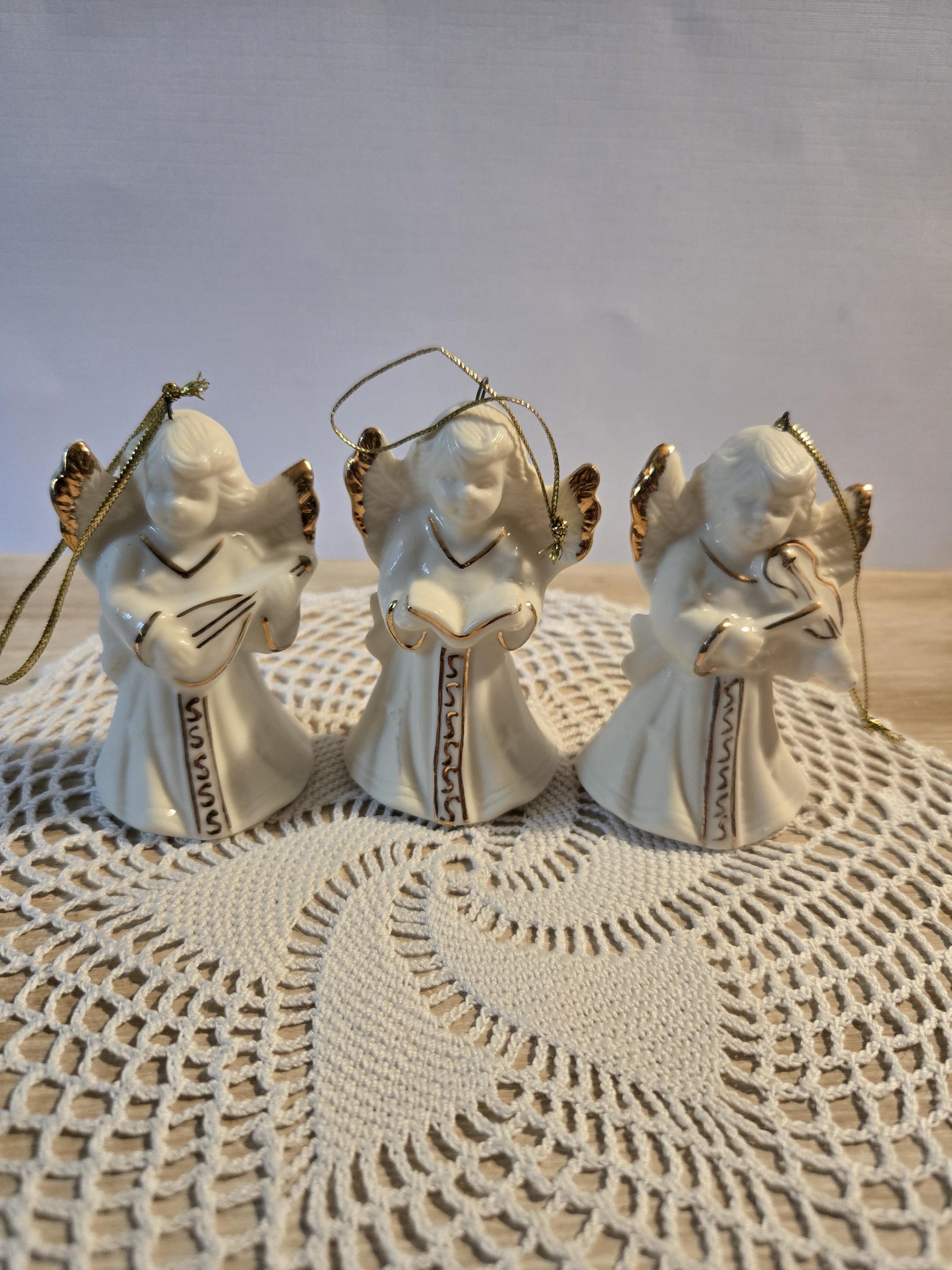Vintage Christmas Angel Bell Ornaments Set of Three / Stocking