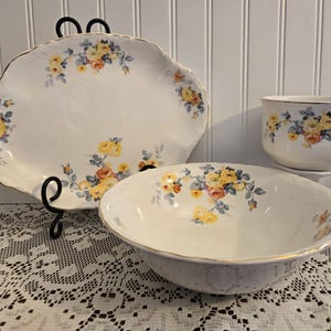 Vintage W.S. George Radisson Serving Dish – Floral Roses Gold Trim Scalloped Rim