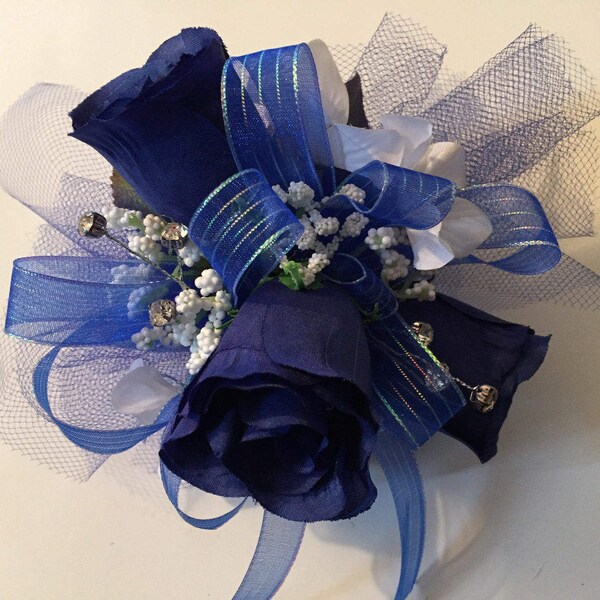 Royal Blue Silk Wrist Corsage, Prom Corsage, Homecoming Corsage