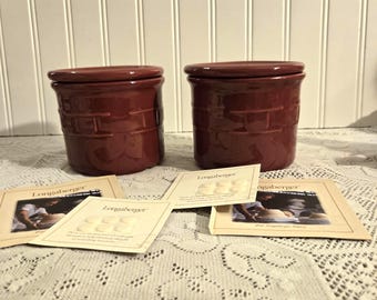 Longaberger Pottery Woven Traditions Paprika 1 Pint Crock with Lid  / Set of Two