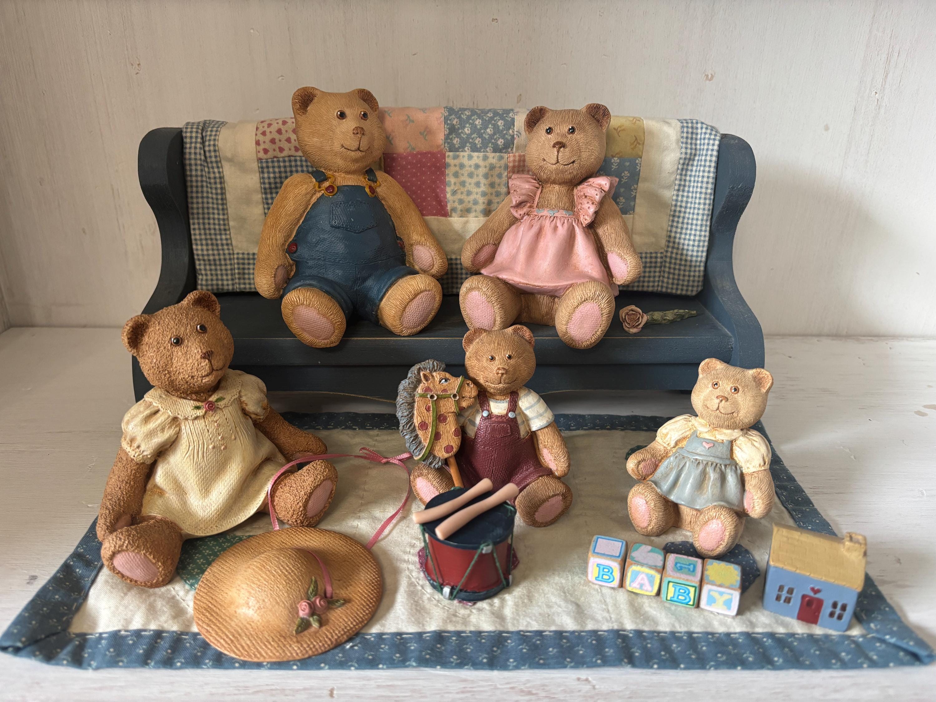 Vintage 1980s Debby Rubis Collectible Bear Family With Accessories