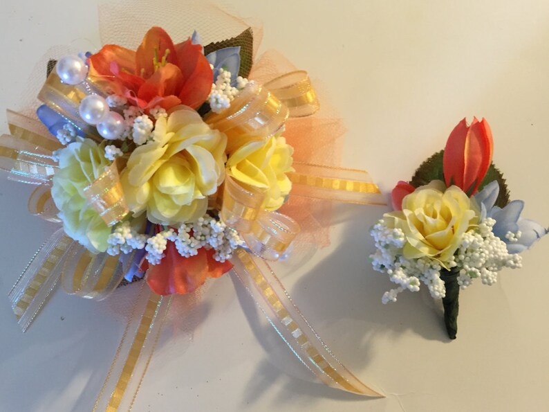 Prom Silk Wrist Corsage, Orange and Yellow Wrist Corsage, Sweet 16, Wedding, Bridal Shower, Baby Shower, Homecoming Wrist Corsage image 5