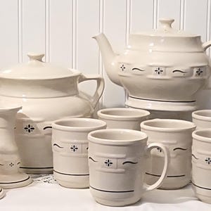 Vintage Longaberger Ceramic Pottery Woven Traditions Classic Blue Choice of One - Cookie Jar, Tea Pot, Mugs Set of Two or Candle Stick Pair