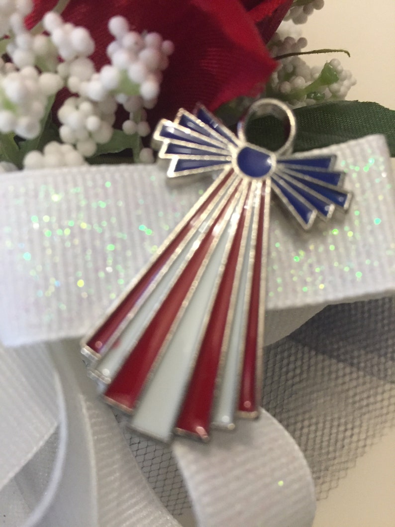 Patriotic Silk Corsage Patriotic Mother/'s Day Corsage Parade Corsage Military Mom Corsage Red White and Blue Pin On Corsage