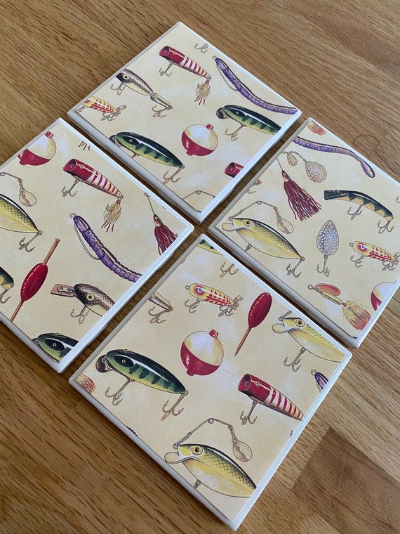 Fishing Lures Tile Coasters, Ceramic Coasters, New Home Gifts, Guy Gifts,  Fishing Decor, Teacher Gifts, Hostess Gifts, Gifts for Men 