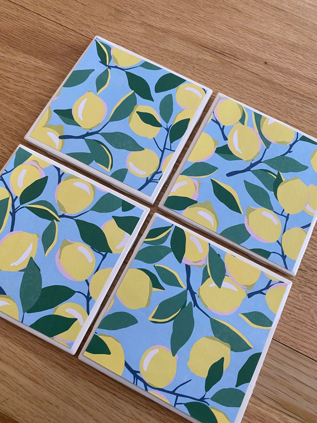 Lemon Tile Coasters, Lemon Ceramic Coasters, Summer Decor, Lemon Decor