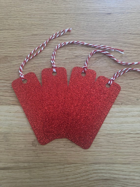 Blank red sparkle Christmas gift tags, holiday gift tags, Christmas gift decor, holiday gift wrapping, handmade Christmas gift tag