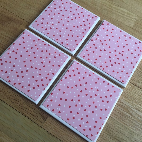 Hearts tile coasters, Valentines Day decor, ceramic coasters, teacher gifts, gifts for her, new home gifts, engagement gifts