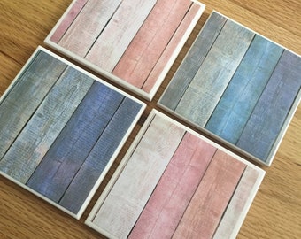 Distressed wood set of 4 tile coasters, teacher gift, ceramic coasters, housewarming gifts, retirement gifts, square coasters, coasters