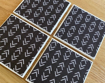 Black and white arrow tile coasters, ceramic coasters, teacher gifts, hostess gifts, bar gifts, anniversary gifts, office decor, drinks