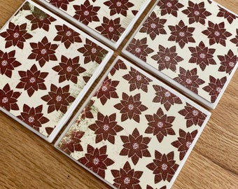 Poinsettias tile coasters, ceramic coasters, Christmas decor, Christmas coasters, holiday decor, new home gifts, hostess gifts, teacher gift