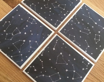 Stars and sky tile coasters, ceramic coasters, hostess gift, housewarming gift, teacher gift, retirement gift, anniversary gift