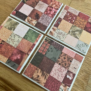 Quilt design tile coasters, ceramic coasters, new home gifts, office decor, bar gifts, teacher gifts, fall decor, autumn decor, pumpkin