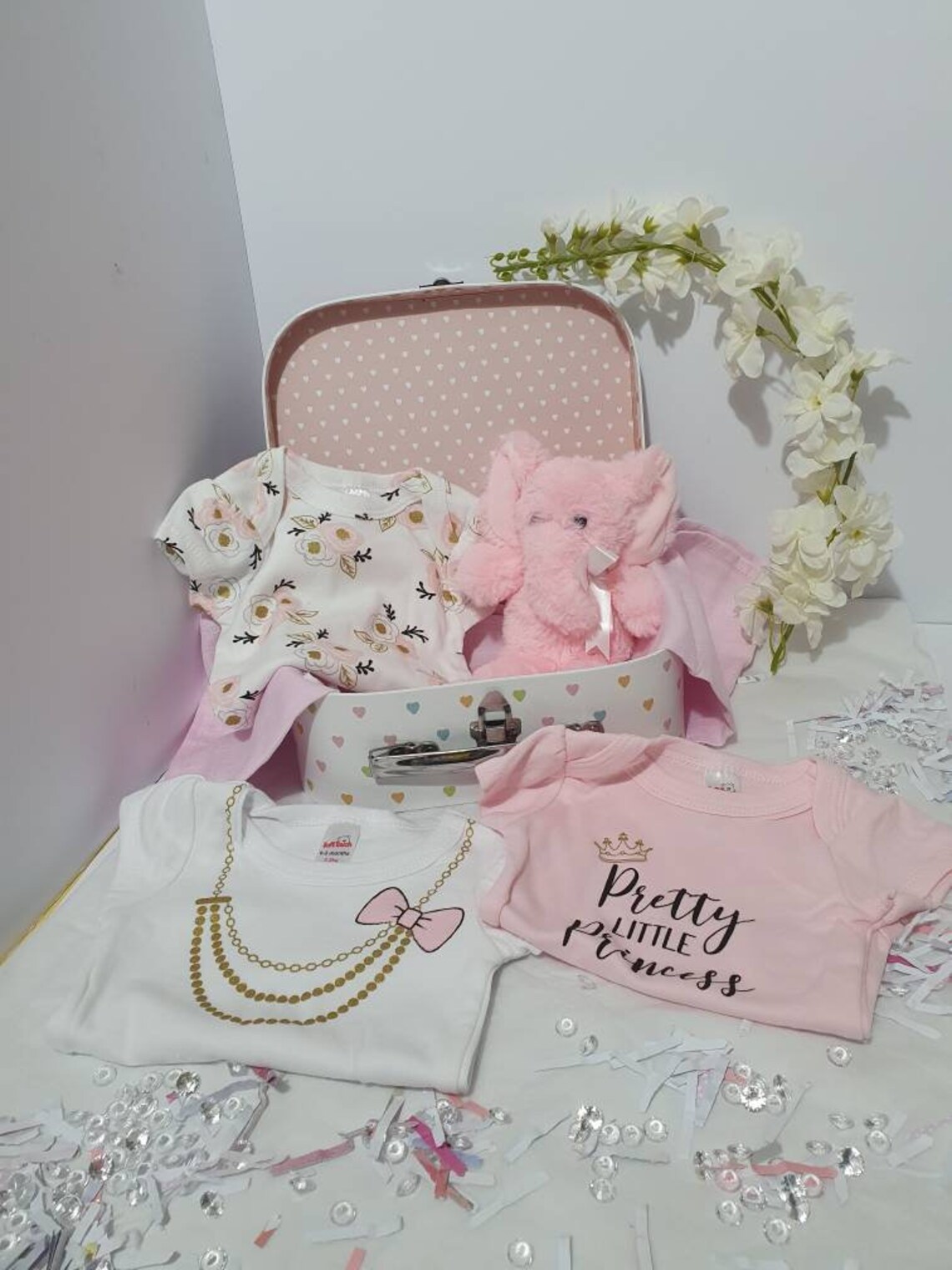 Baby Girl Gift box bodyvests soft toy pink Etsy