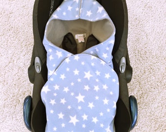 Baby Boy Blue Car Seat Blanket, White Star Universal Wrap, Baby Seat Blanket, Buggy Liner, Blue Pram Blanket