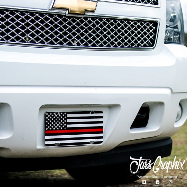 Zone Tech Tactical Blue Line Police American Flag License Plate Matte Black USA
