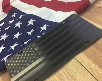 American Flag License Plate Matte Black on 1/8" Black Aluminum Composite Heavy Duty Tactical Patriot USA Car Tag USA Made Blacked Out Tag